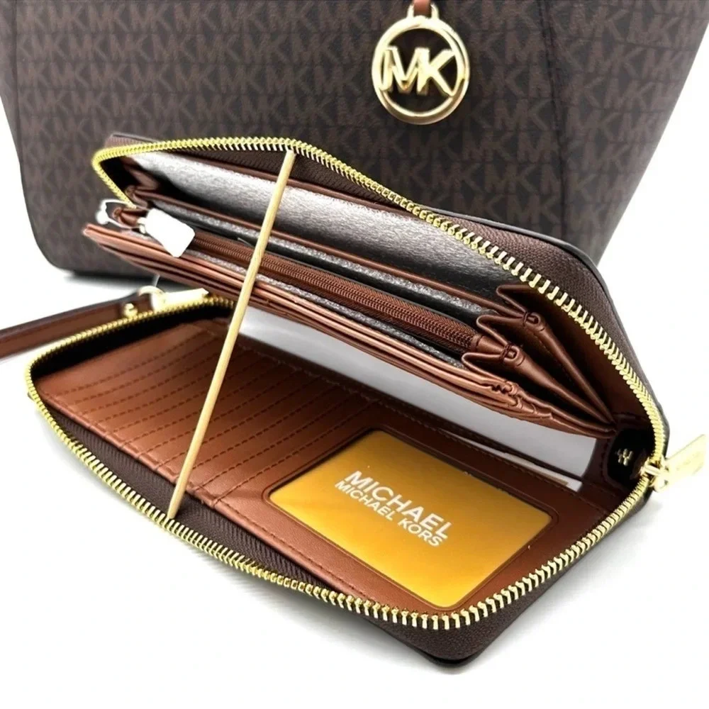 Michael Kors Large Jet Set Travel Chain Shoulder Bag & Continental Wallet Brown